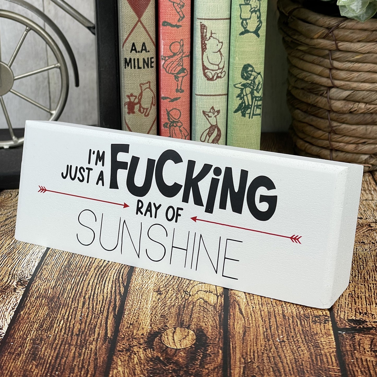 I Am Just A Fucking Ray Of Sunshine — Desktop Sign — Sits on Shelf, Desktop or Counter