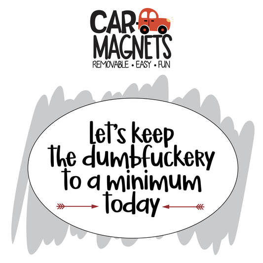 Let’s Keep The Dumbfuckery To A Minimum Today — Oval Car Magnet — Removable and Damage Free